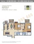  2 BHK + Study, Middle:  1350 Sq. Ft. 